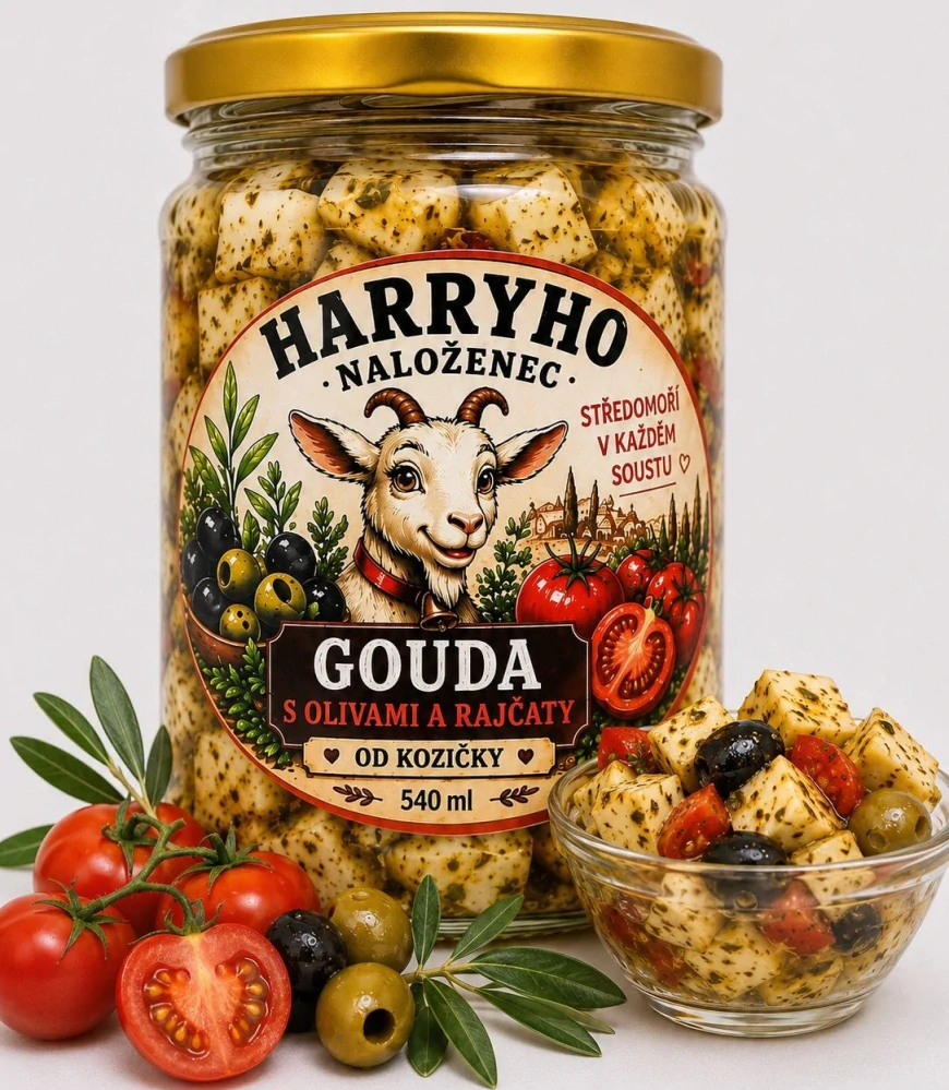 Harryho Naloženec – Holandská kozí Gouda s olivami a rajčaty 540 ml
