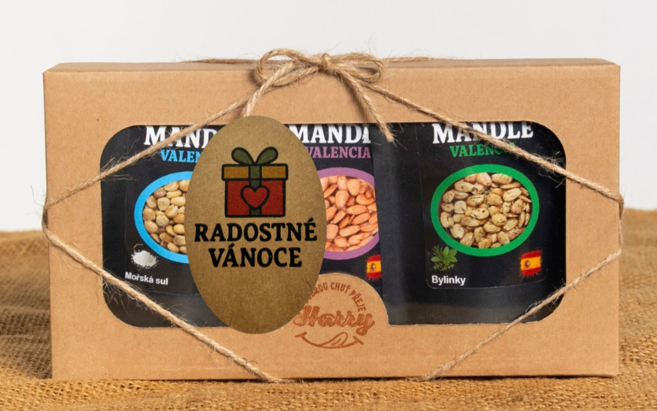Dárková sada Španělských mandlí bylinky+uzené+mořská sůl radostné vánoce dárek