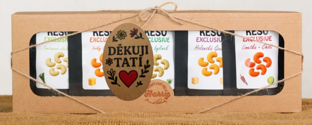 Dárková sada Kešu EXCLUSIVE mix 5 druhů slaných TOP CHUŤ Děkuji tati