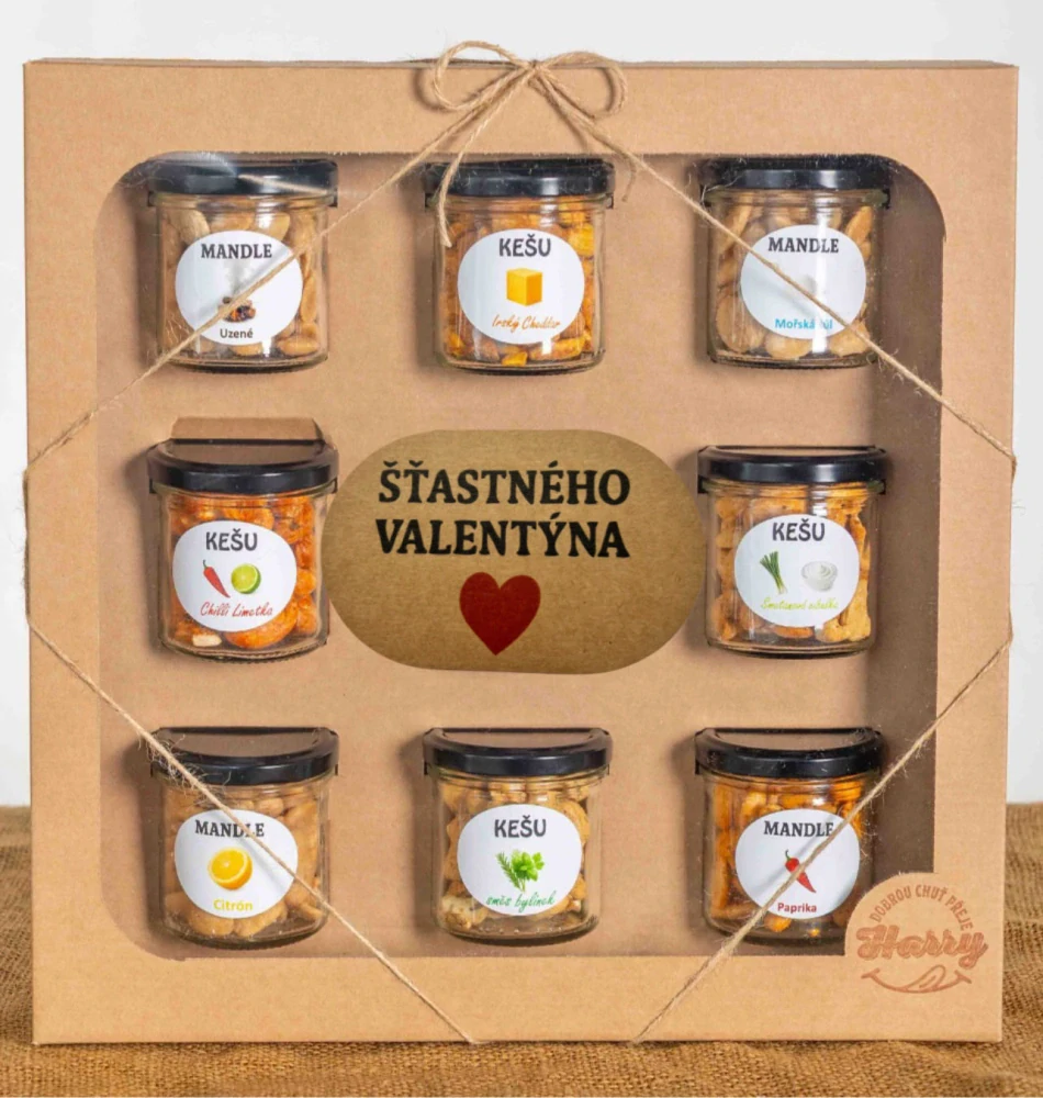 Dárková sada Kešu či Mandlí 9ks NAMIXUJ si SÁM Šťastného Valentýna