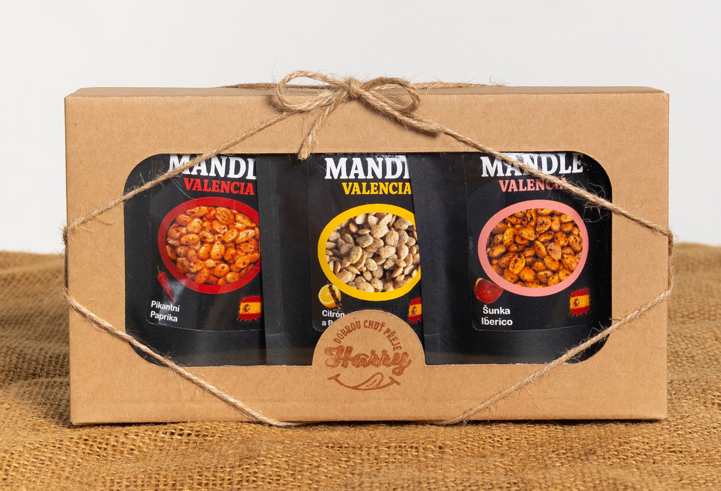 Dárková sada Španělských mandlí mix citron+šunka Iberico+paprika 