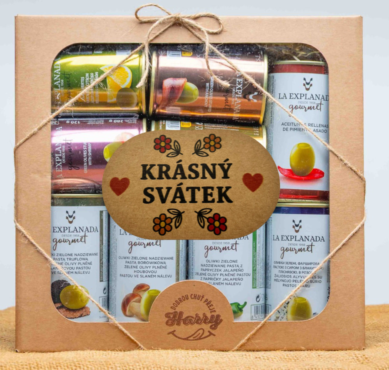 VELKÁ DÁRKOVÁ SADA 9 druhů oliv s pastou LA EXPLAMADA krásný svátek
