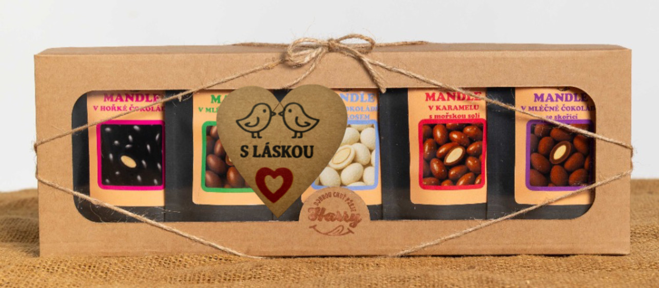 Dárková sada sladkých mandlí mix 5ks s láskou