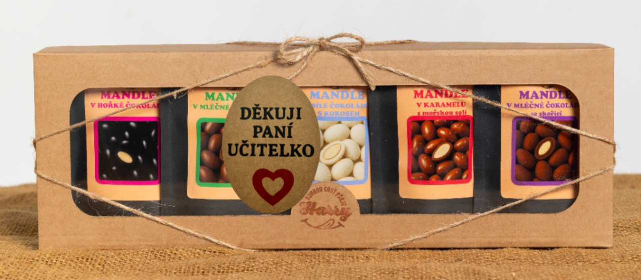 Dárková sada sladkých mandlí mix 5ks děkuji paní učitelko