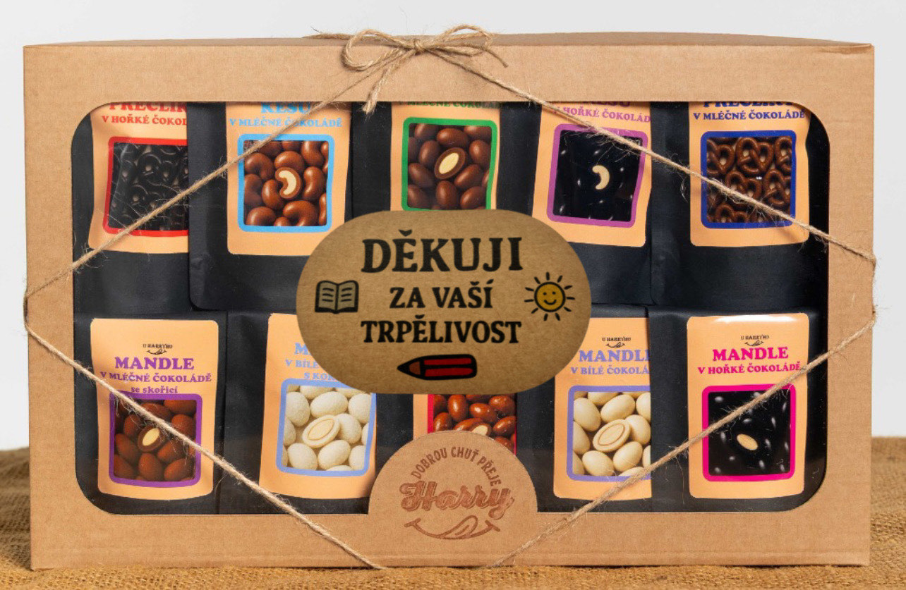 Dárková sada křupavých preclíků a sladkých mandlí mix 10ks děkuji za vaši trpělivost