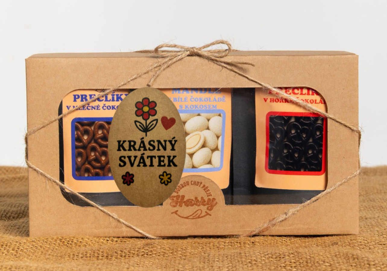 Dárková sada křupavých preclíků a sladkých mandlí mix 3ks krásný svátek