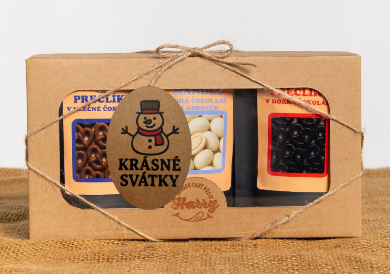 Dárková sada křupavých preclíků a sladkých mandlí mix 3ks krásné svátky mikuláš