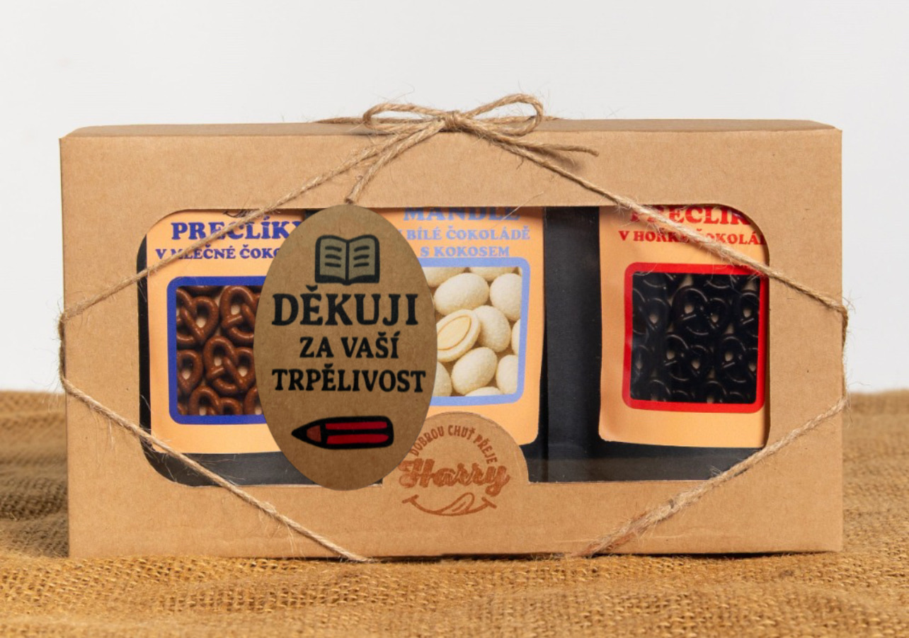 Dárková sada křupavých preclíků a sladkých mandlí mix 3ks děkuji za Vaši trpělivost