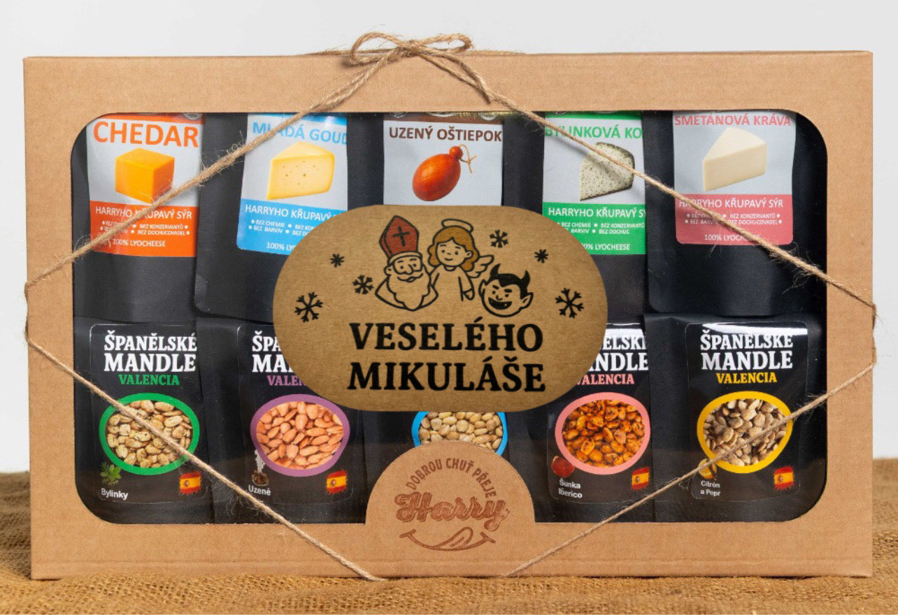 Křupavý sýr a Španělské mandle Dárková sada 10 druhů veselého mikuláše