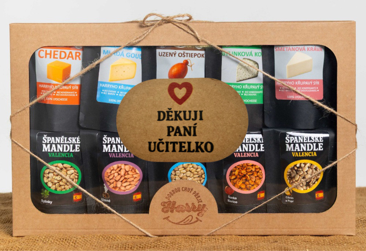 Křupavý sýr a Španělské mandle Dárková sada 10 druhů děkuji paní učitelko