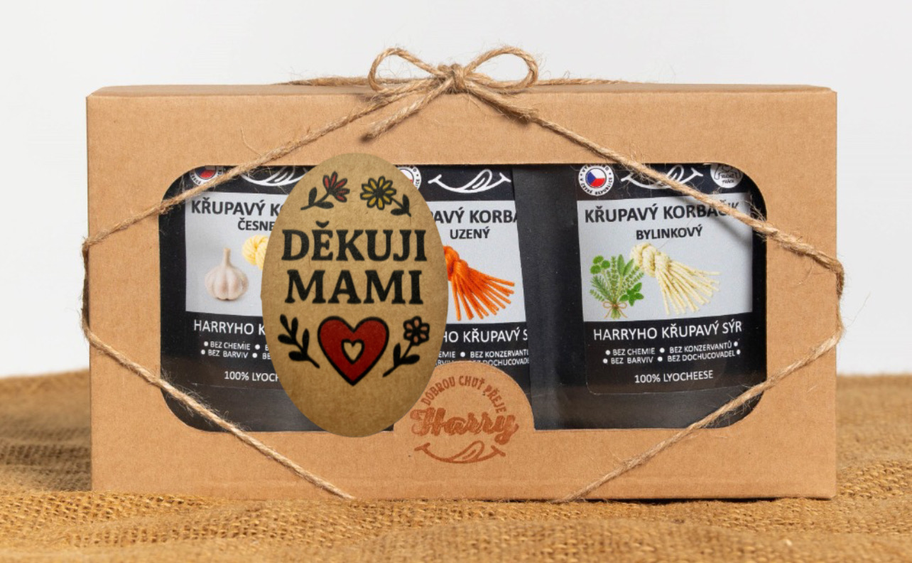 Křupavý sýr Dárková sada 3 druhů lyo korbáčiků od Bači děkuji mami