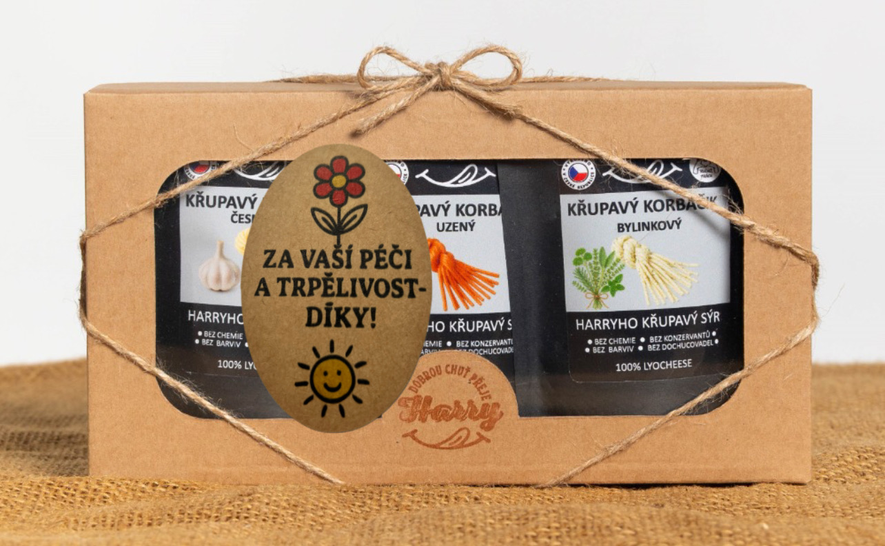 Křupavý sýr Dárková sada 3 druhů lyo korbáčiků od Bači za Vaši péči a trpělivost díky