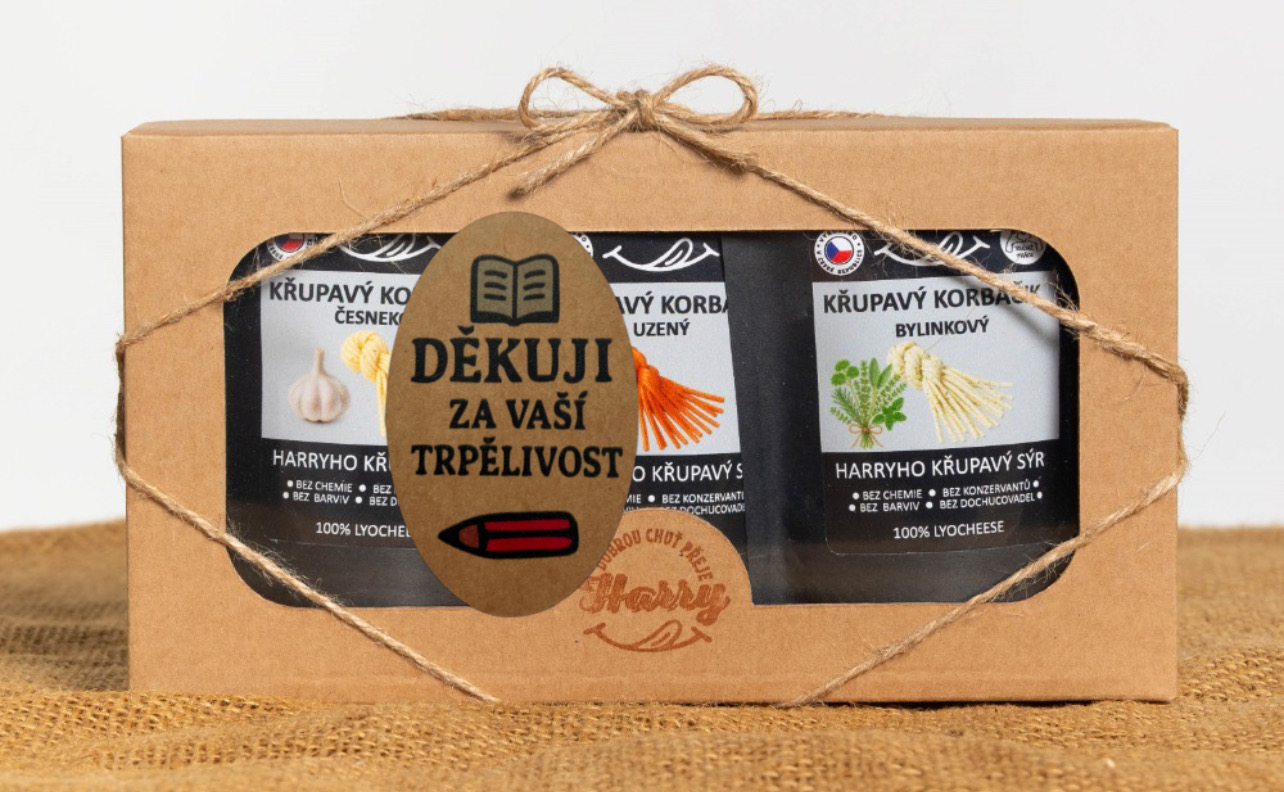 Křupavý sýr Dárková sada 3 druhů lyo korbáčiků od Bači děkuji za Vaši trpělivost