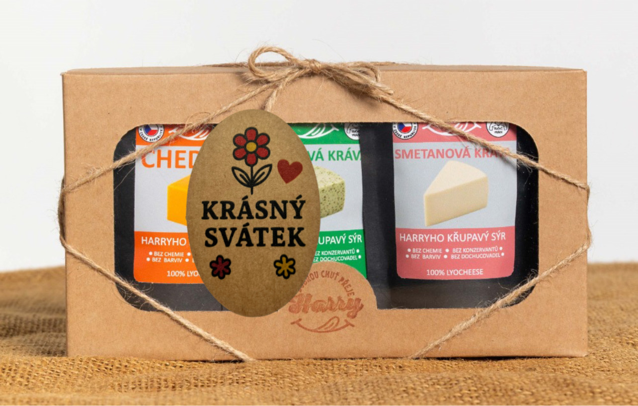 Křupavý sýr Dárková sada 3 druhů lyo sýrů od kravičky krásný svátek