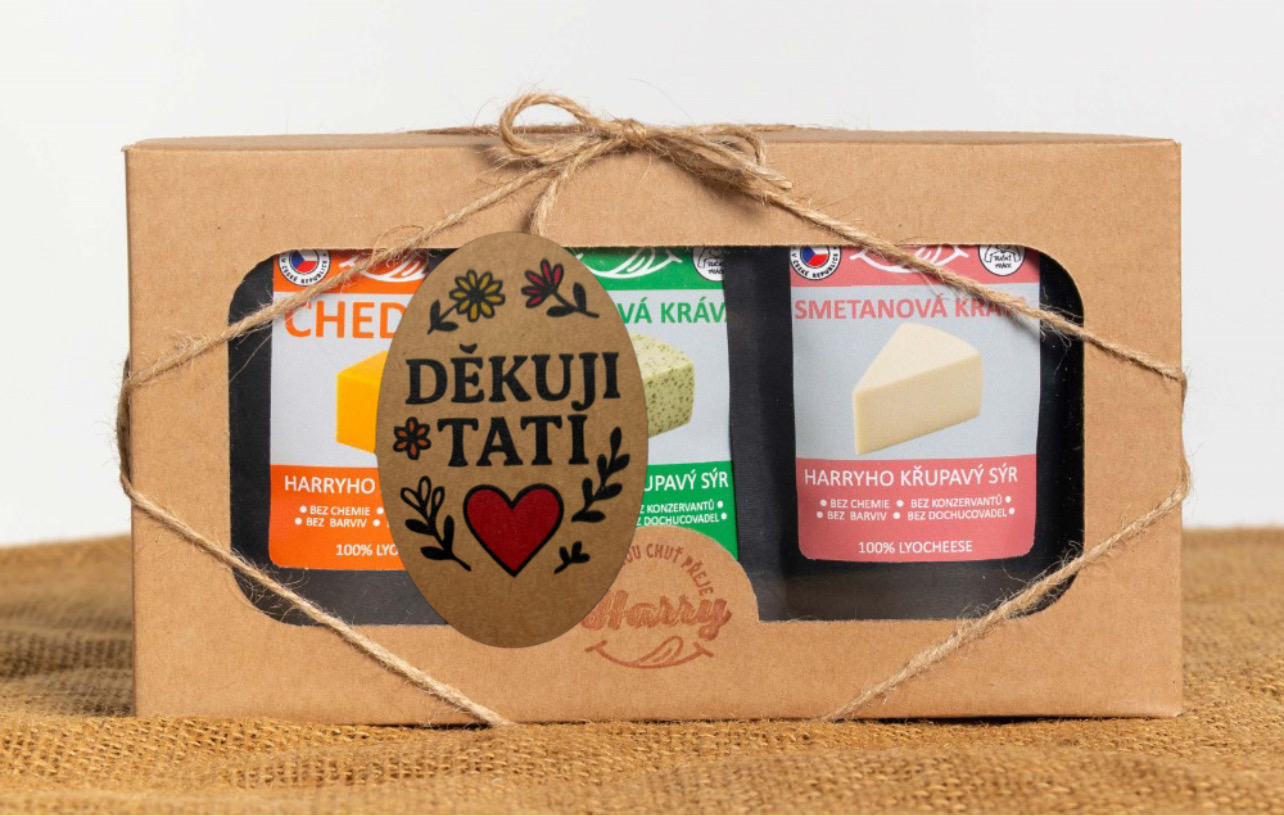Křupavý sýr Dárková sada 3 druhů lyo sýrů od kravičky děkuji tati