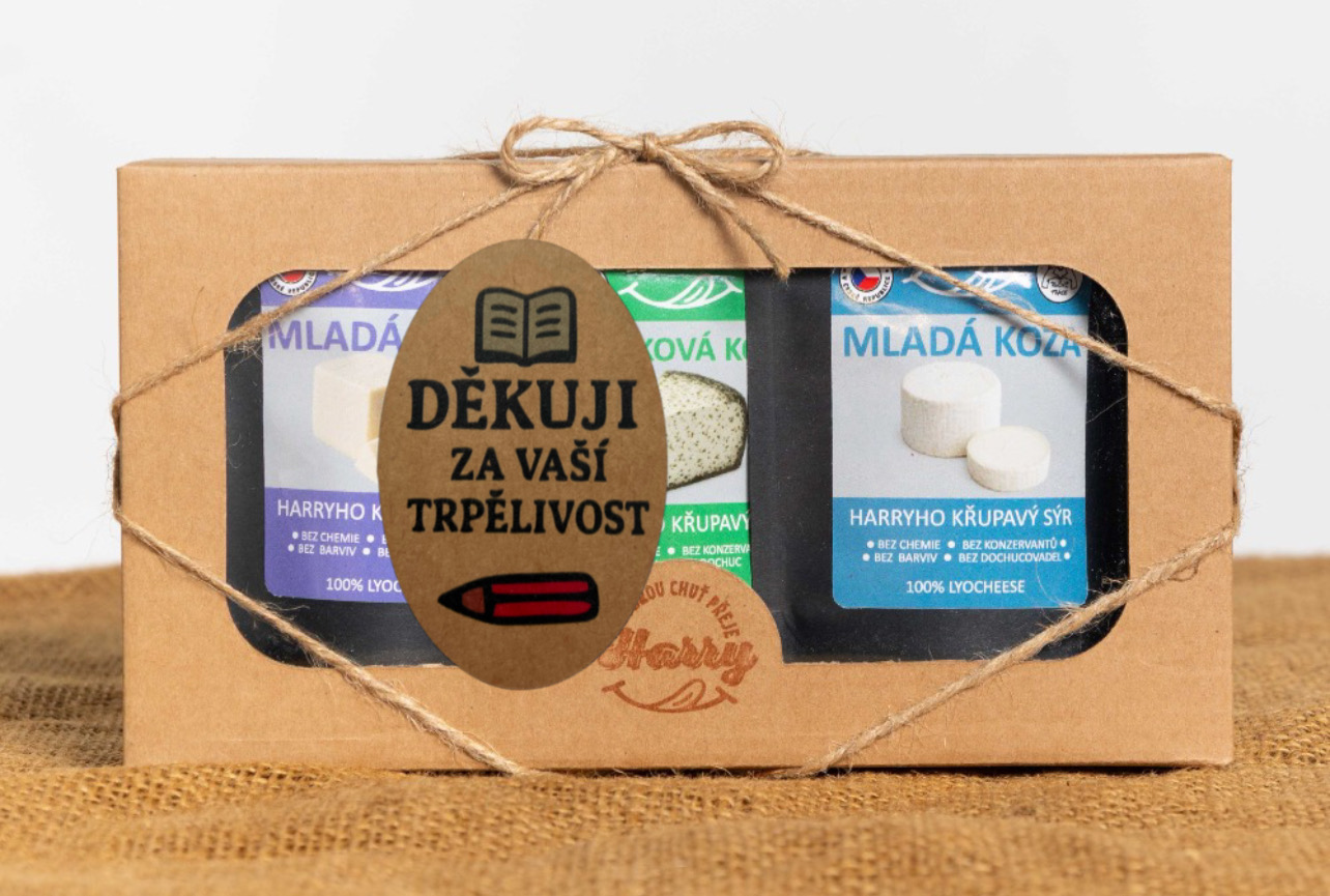 Křupavý sýr Dárková sada 3 druhů lyo sýrů nejen od kozičky děkuji za Vaši trpělivost