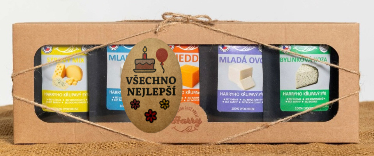 Dárková sada 5 druhů lyo sýrů MIX krásné narozeniny