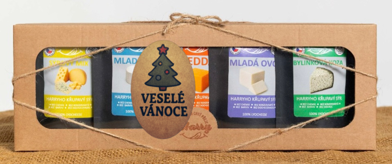 Dárková sada 5 druhů lyo sýrů MIX veselé vánoce stromeček
