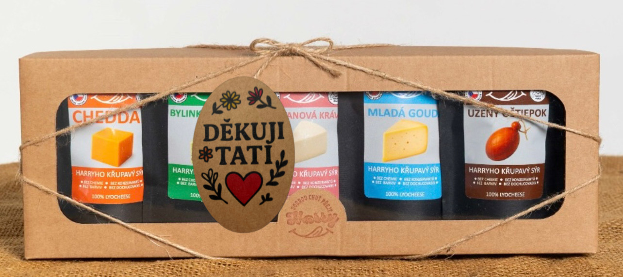 Křupavý sýr Dárková sada 5 druhů lyo sýrů od kravičky děkuji tati