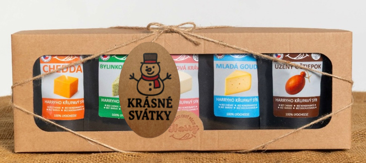 Křupavý sýr Dárková sada 5 druhů lyo sýrů od kravičky krásné svátky Mikuláš