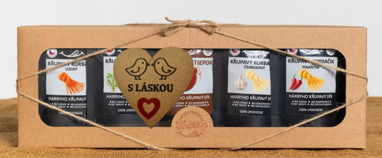 Křupavý sýr Dárková sada 5 druhů lyo korbáčiků od Bači s láskou