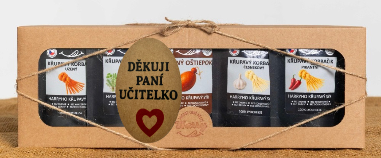 Křupavý sýr Dárková sada 5 druhů lyo korbáčiků od Bači děkuji paní učitelko