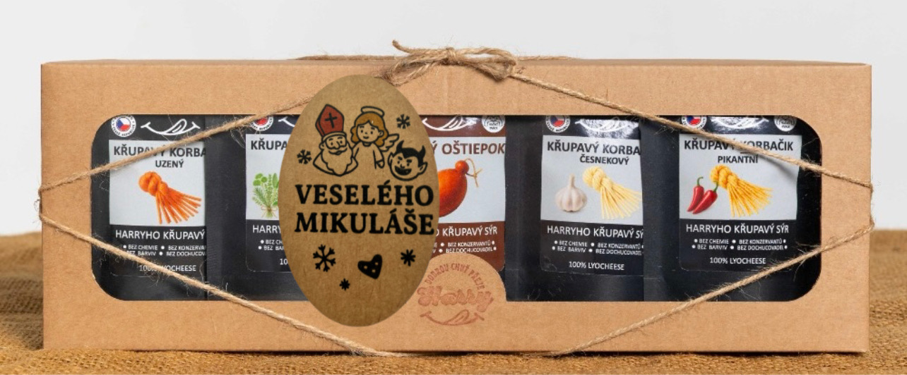 Křupavý sýr Dárková sada 5 druhů lyo korbáčiků od Bači veselého Mikuláše