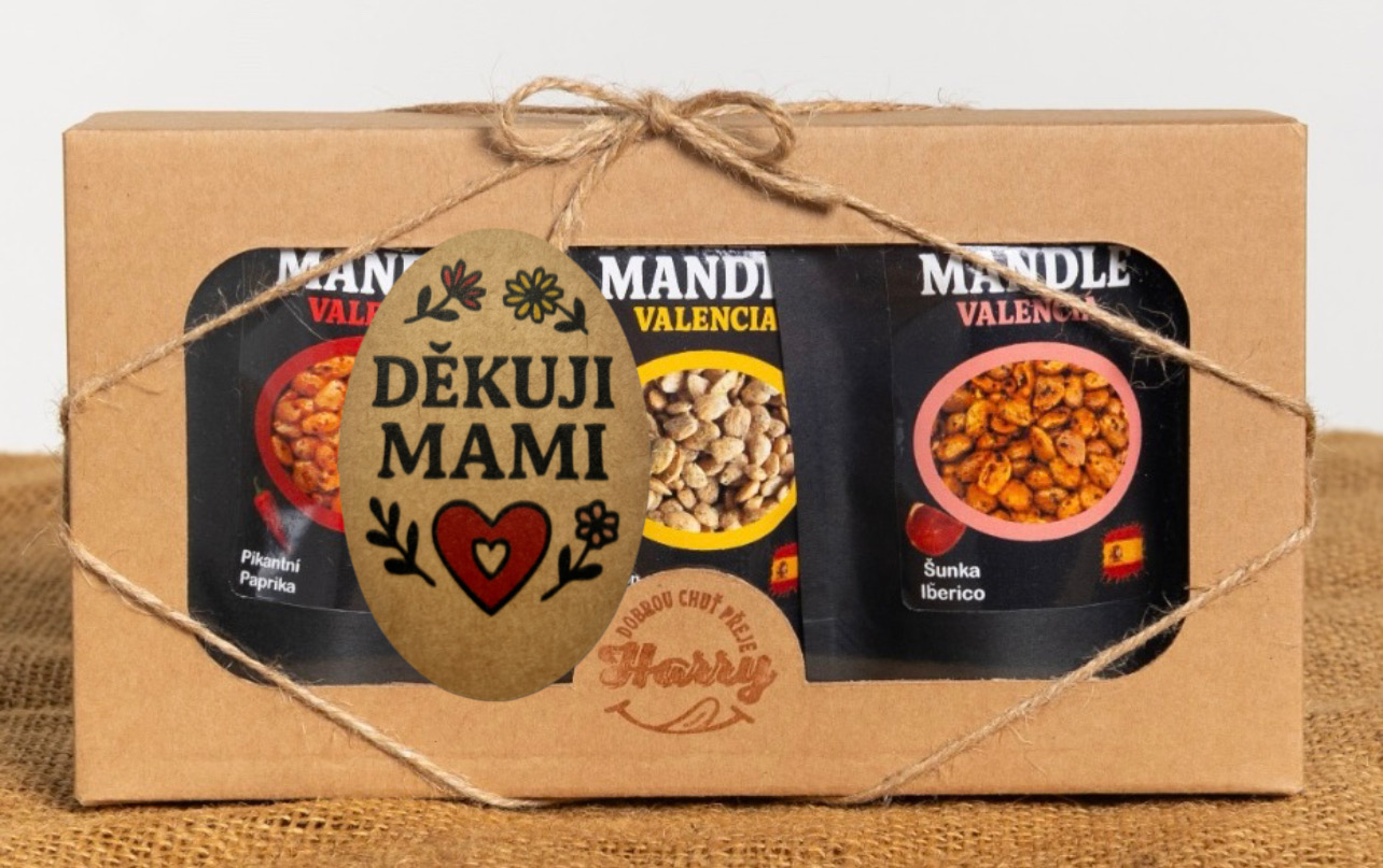 Dárková sada Španělských mandlí mix citron+šunka Iberico+paprika děkuji mami