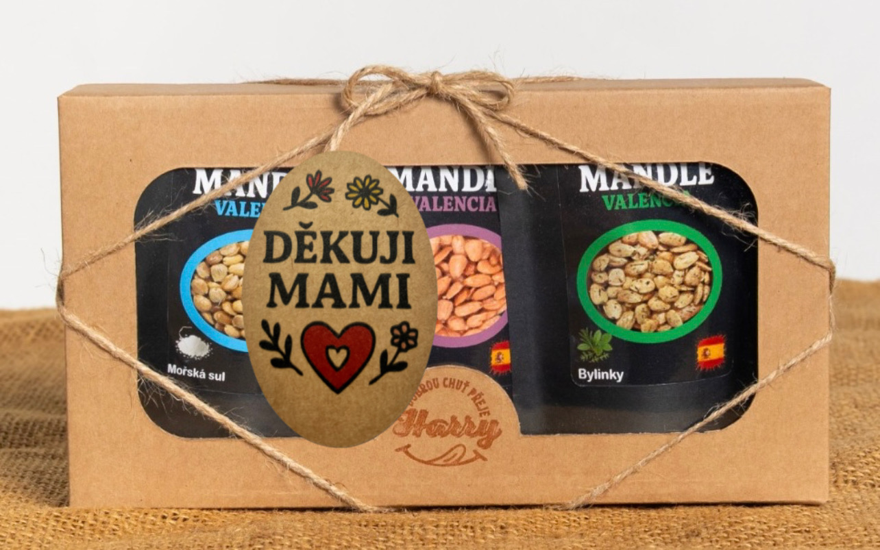 Dárková sada Španělských mandlí bylinky+uzené+mořská sůl Děkuji mami