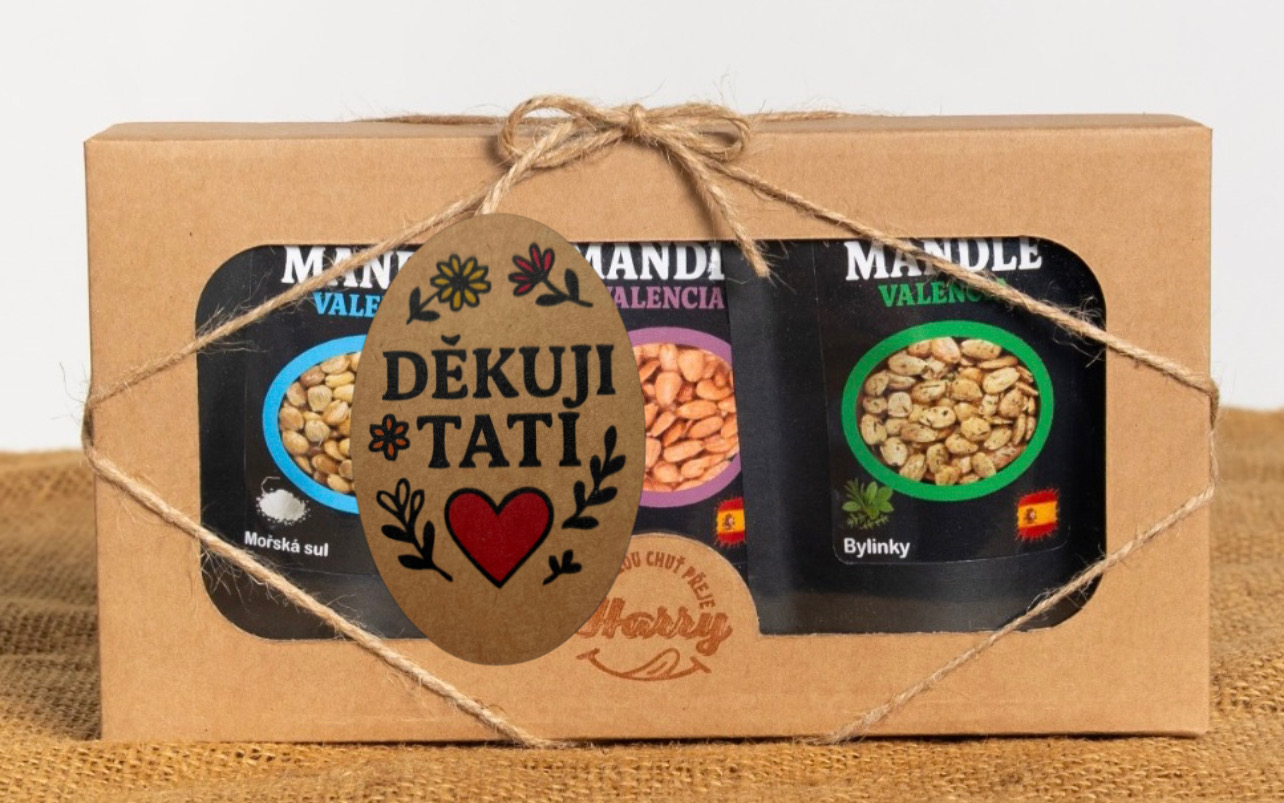 Dárková sada Španělských mandlí bylinky+uzené+mořská sůl děkuji tati