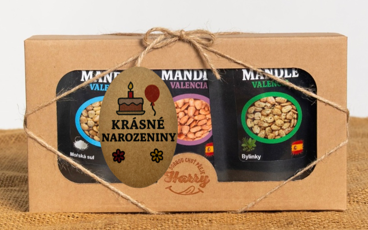Dárková sada Španělských mandlí bylinky+uzené+mořská sůl krásné narozeniny