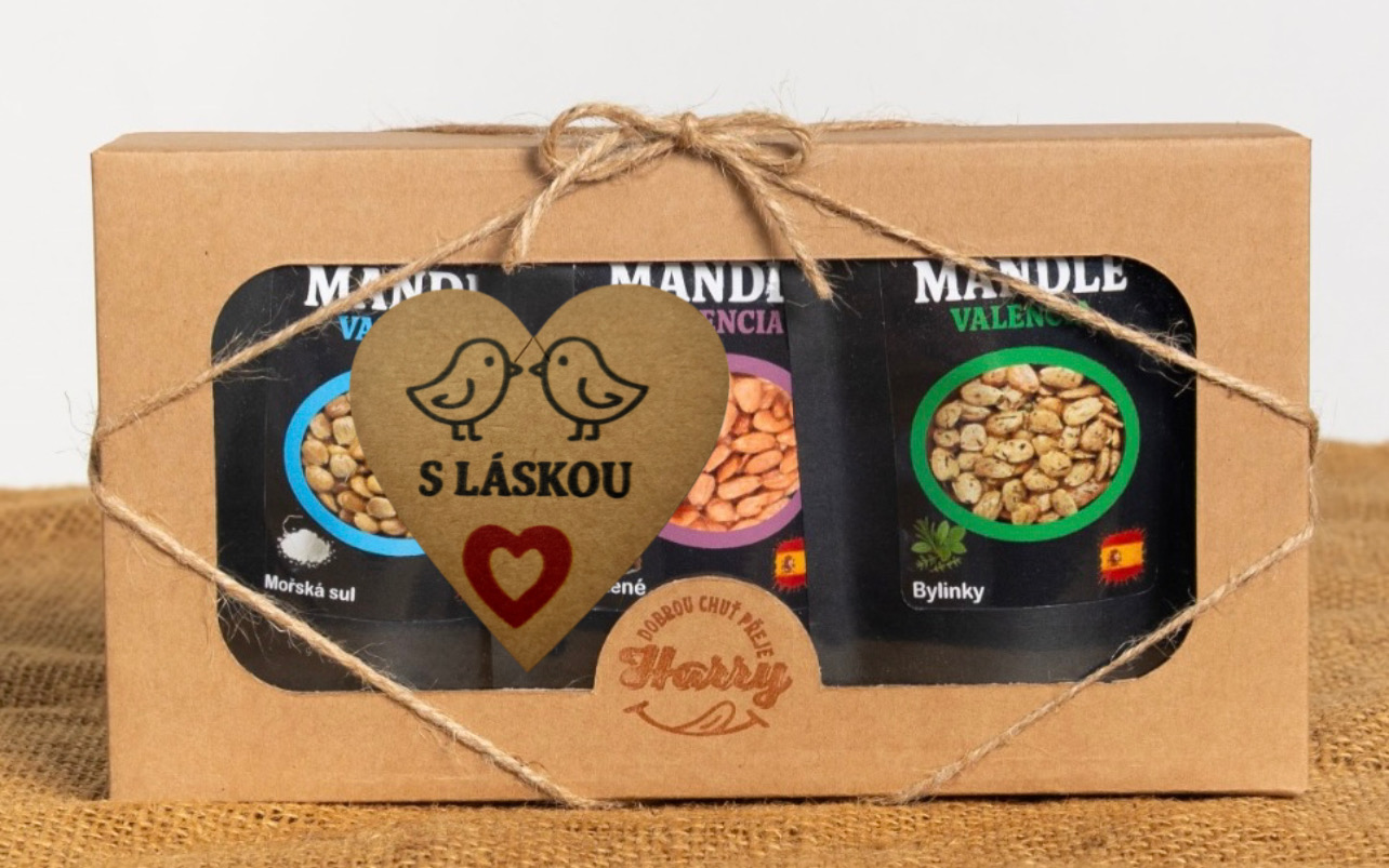 Dárková sada Španělských mandlí bylinky+uzené+mořská sůl s láskou