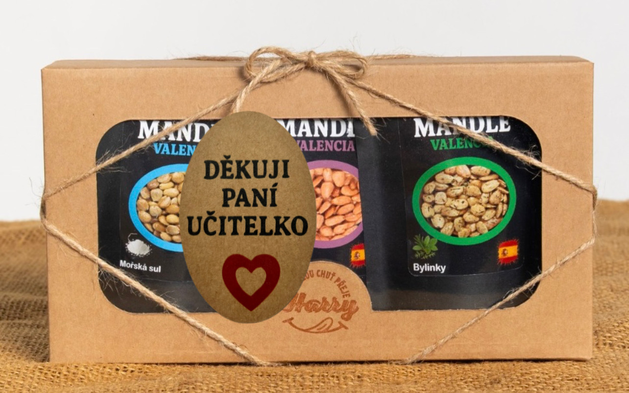 Dárková sada Španělských mandlí bylinky+uzené+mořská sůl děkuji paní učitelko