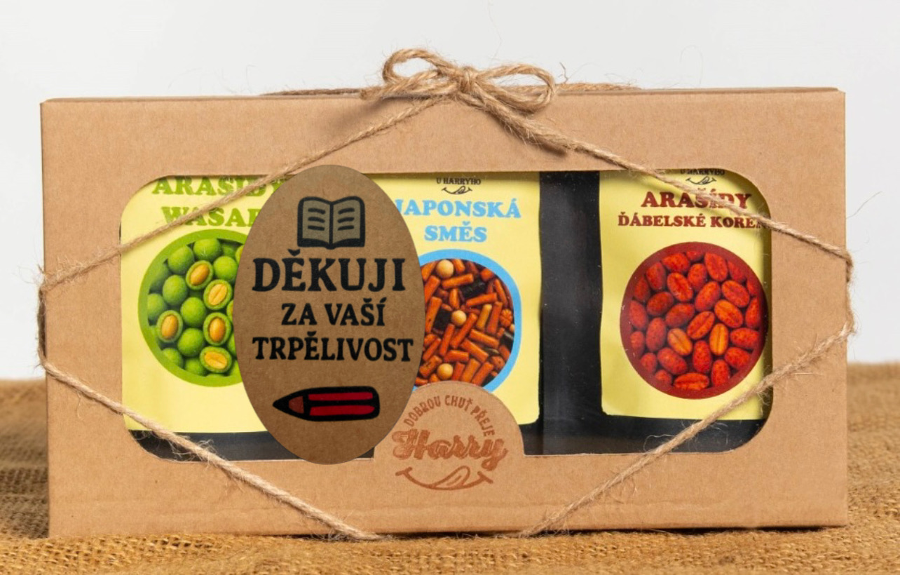 Křupavé arašídy Dárková sada 3 druhů děkuji za Vaši trpělivost