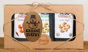 Dárková sada Kešu EXCLUSIVE mix Letní lanýž + směs bylinek + Limetka Chilli TOP CHUŤ Krásné svátky sněhulák