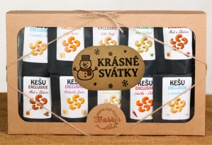Dárková sada Kešu EXCLUSIVE mix 10 druhů TOP CHUŤ krásné svátky sněhulák