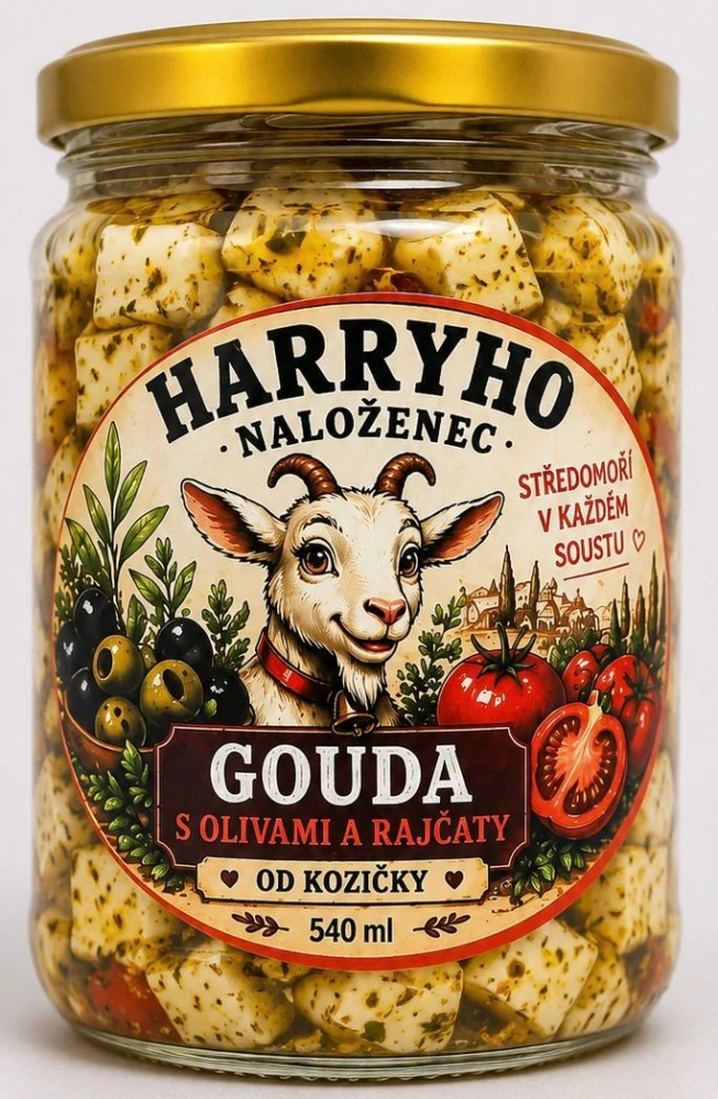 Harryho Naloženec – Holandská kozí Gouda s olivami a rajčaty 540 ml