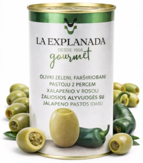 La Explanada zelené olivy plněné pastou jalapeño 350g