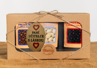 Dárková sada křupavých preclíků a sladkých mandlí mix 3ks paní učitelce s láskou