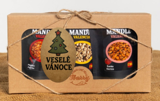 Dárková sada Španělských mandlí mix citron+šunka Iberico+paprika veselé vánoce stromeček