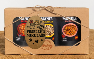 Dárková sada Španělských mandlí mix citron+šunka Iberico+paprika veselého Mikuláše